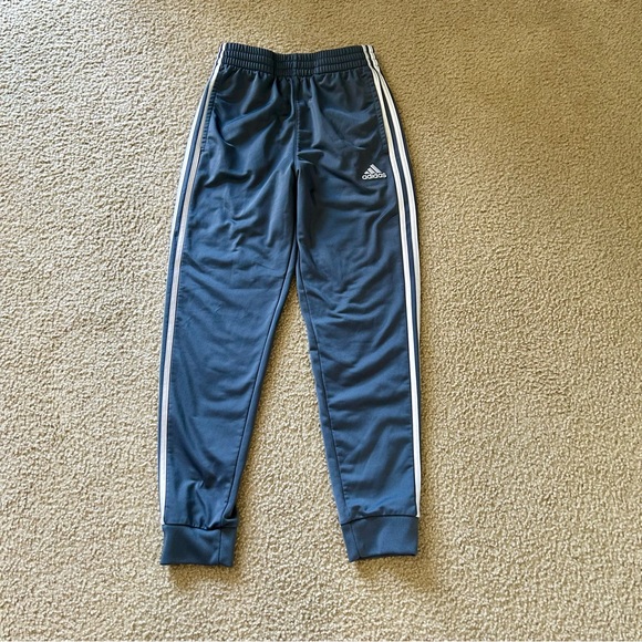 Adidas Kids Dark Grat Joggers with White Stripes boys size medium M 10/12 - Picture 1 of 11